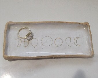On Sale Tiny Moon Phase Ring Dish Ceramic Handmade Jewelry tray holders white