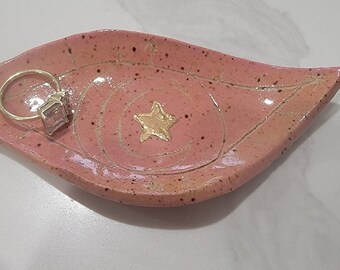 24k Gold Star Ceramic Stoneware Pink Evil Eye Jewelry Tray