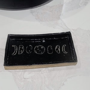Black Moon Phase Ring Dish Ceramic Handmade Stoneware Jewelry tray holders