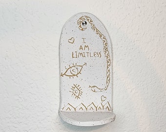 I am Limitless Hanging Ceramic Snake Altar Shrine Stone Ware Hand Made Shelf Candle Holder