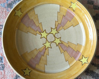 Vintage Rare One-of-a-Kind  1970's Fine Art Decorative Real Gold Studio Pottery Bowl Signed Jeniye