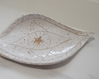 24K Gold Star Detail Evil Eye Ceramic Stoneware  Smudge Bowl Jewelry Holder