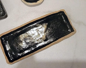 Tiny Black Stoneware Ring Dish Ceramic Handmade Jewelry tray holder