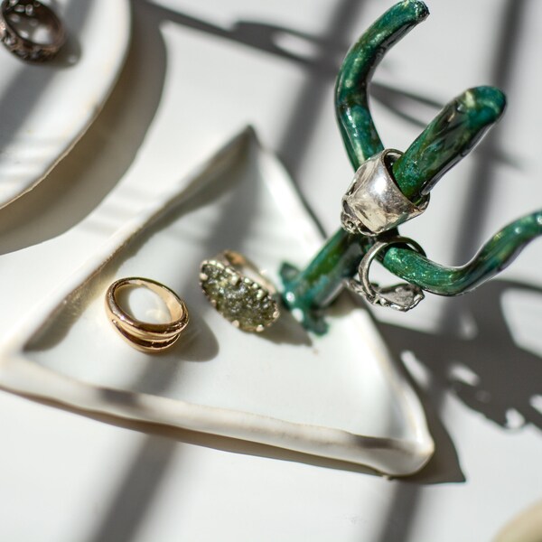 Ceramc Rng Holder Jewelry Decor Organzer, Tree Dsh | Ceramc Rngs