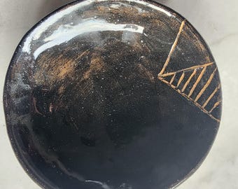 Modern Black Beige Carved Clay Stone Ware Ceramic Bowl