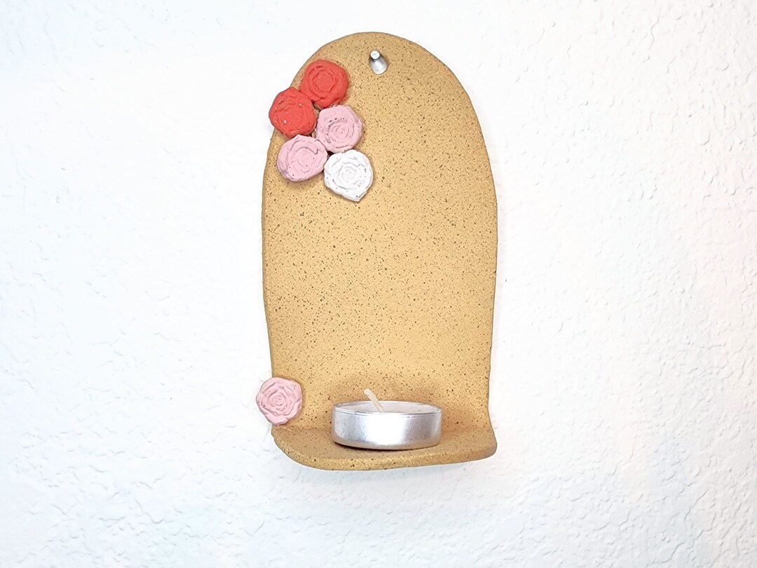 Rose Adorned Hanging Ceramic Altar Shrine Stone Ware Hand Made Clay