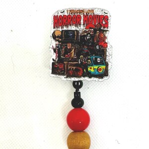 Halloween horror movies Freddy Krueger Michael Myers Jason Voorhees Friday the 13th glitter beaded badge reel teacher nurse gift