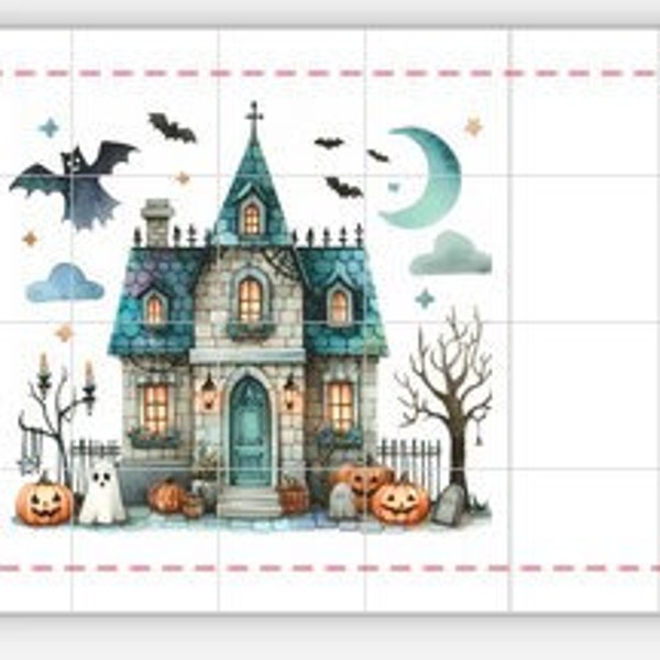 Address Labels Printable DOWNLOAD Happy Mail Swap Shipping Mailing Cute Kawaii Watercolor haunted house halloween ghost mystical scary bats