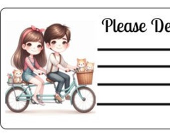 Printable INSTANT DOWNLOAD PDT Please Deliver To Labels Mailing Label Address Label Shipping Label  Tandem Bike Bicycle Kids Couple Ride