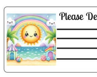 Printable INSTANT DOWNLOAD PDT Please Deliver To Mailing Label Address Label Shipping Label  Summer Beach Ocean Rainbow Sunshine Palm Tree