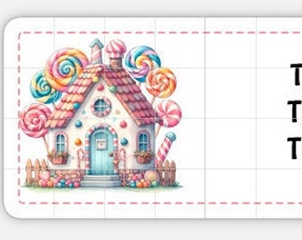 Adressetiketten zum ausdrucken DOWNLOAD Happy Mail tauschen Versand Mailing niedlich Kawaii Aquarell Candy Land Sweet behandelt Haus Lollipop