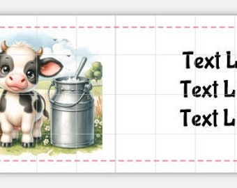 Etiquettes d'adresse imprimables en téléchargement heureux échange de courrier expédition publipostage mignon kawaii aquarelle vache fermiers lait bébé veau