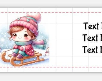 Address Labels Printable DOWNLOAD Happy Mail Swap Shipping Mailing Cute Kawaii Watercolor Winter Kids Sledding Christmas Snow Sled Tubing