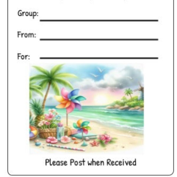 Printable INSTANT DOWNLOAD Tag Insert RAK Wish Group Label Pen Pal Supplies Happy Mail Watercolor Pinwheel beach sand ocean sea