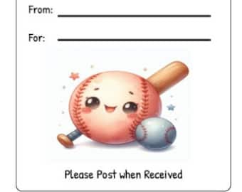 Printable INSTANT DOWNLOAD Tag Insert RAK Wish Group Label Pen Pal Supplies Happy Mail Watercolor baseball little league bat ball hat