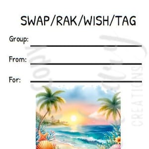 Printable INSTANT DOWNLOAD Tag Insert RAK Wish Group Label - Pen Pal Supplies - Happy Mail Summer Beach Ocean Scene Watercolor