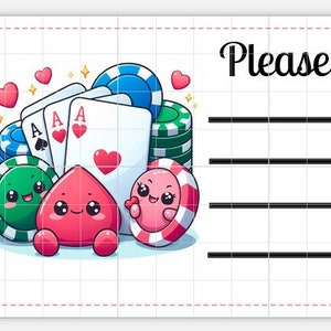Afdrukbare INSTANT DOWNLOAD PDT Gelieve te leveren aan etiketten Mailing Label Adreslabel Verzending casino poker handkaarten stud blackjack kawaii