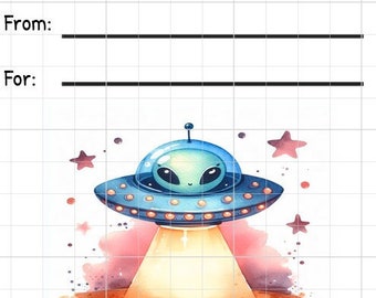 Insertion d'étiquette imprimable en téléchargement immédiat RAK, étiquette de groupe de souhaits, stylo, fournitures, aquarelle extraterrestre, vaisseau spatial extraterrestre, soucoupe volante