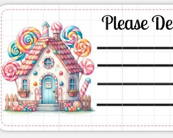 Druckbare SOFORT-DOWNLOAD PDT Bitte liefern an Etiketten Adressetikett Adressetikett Candy Land House Lollipop Sweet Leckereien