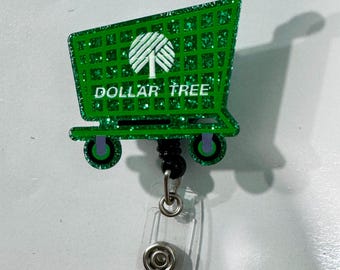 Dollar tree shopping cart employee DT glitter badge reel gift