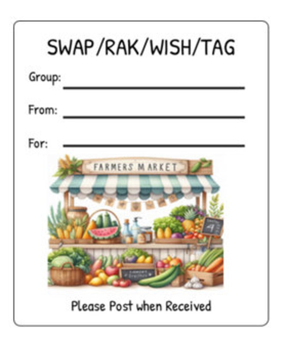 Swap Rak Tags Printable INSTANT DOWNLOAD Tag Insert RAK Wish Group Label Pen Pal ...