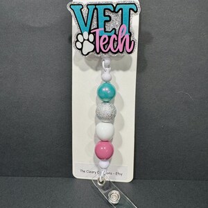 Vet Tech Medical Nurse Life Rainbow Dog Cat Veterinary Veterinarian Doctor Hospital Office glitter beaded badge reel gift