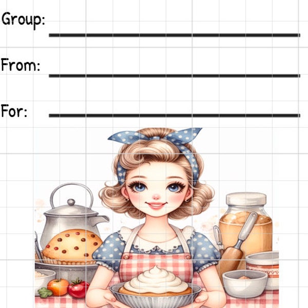 Printable INSTANT DOWNLOAD Tag Insert RAK Wish Group Label Pen Pal Supplies Happy Mail Watercolor Baking cooking kitchen housewife food pie