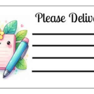 Imprimible DESCARGA INSTANTE PDT Por favor entregue a etiquetas Dirección de correo Etiqueta Envío sobre pluma papelería kawaii carta notas adhesivas