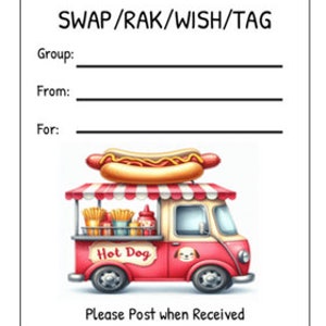 Printable INSTANT DOWNLOAD Tag Insert RAK Wish Group Label Pen Pal Supplies Happy Mail Watercolor Fast food hot dog cart french fries soda