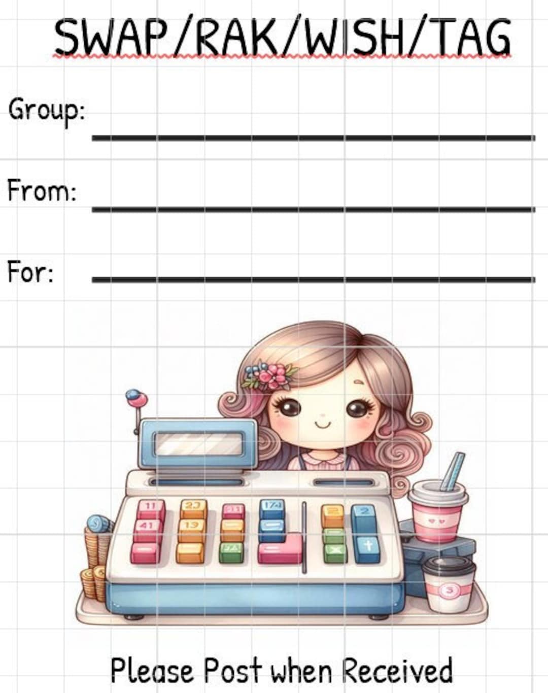Swap Rak Tags Printable INSTANT DOWNLOAD Tag Insert RAK Wish Group Label Pen Pal ...