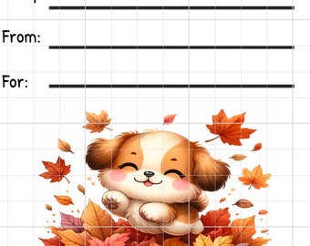 Ausdruckbarer SOFORT-DOWNLOAD-Tag-Einsatz RAK Wish Group Label Pen Pal Supplies Happy Mail Aquarell Hund farbige Blätter Herbst Herbstlaub