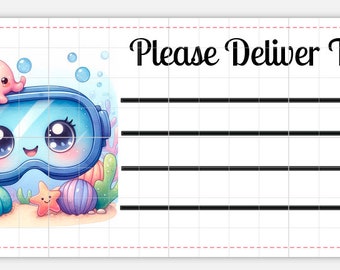 Printable INSTANT DOWNLOAD PDT Please Deliver To Labels Mailing Label Address Shipping Seashells goggles fish swimming Beach Summer Kawaii