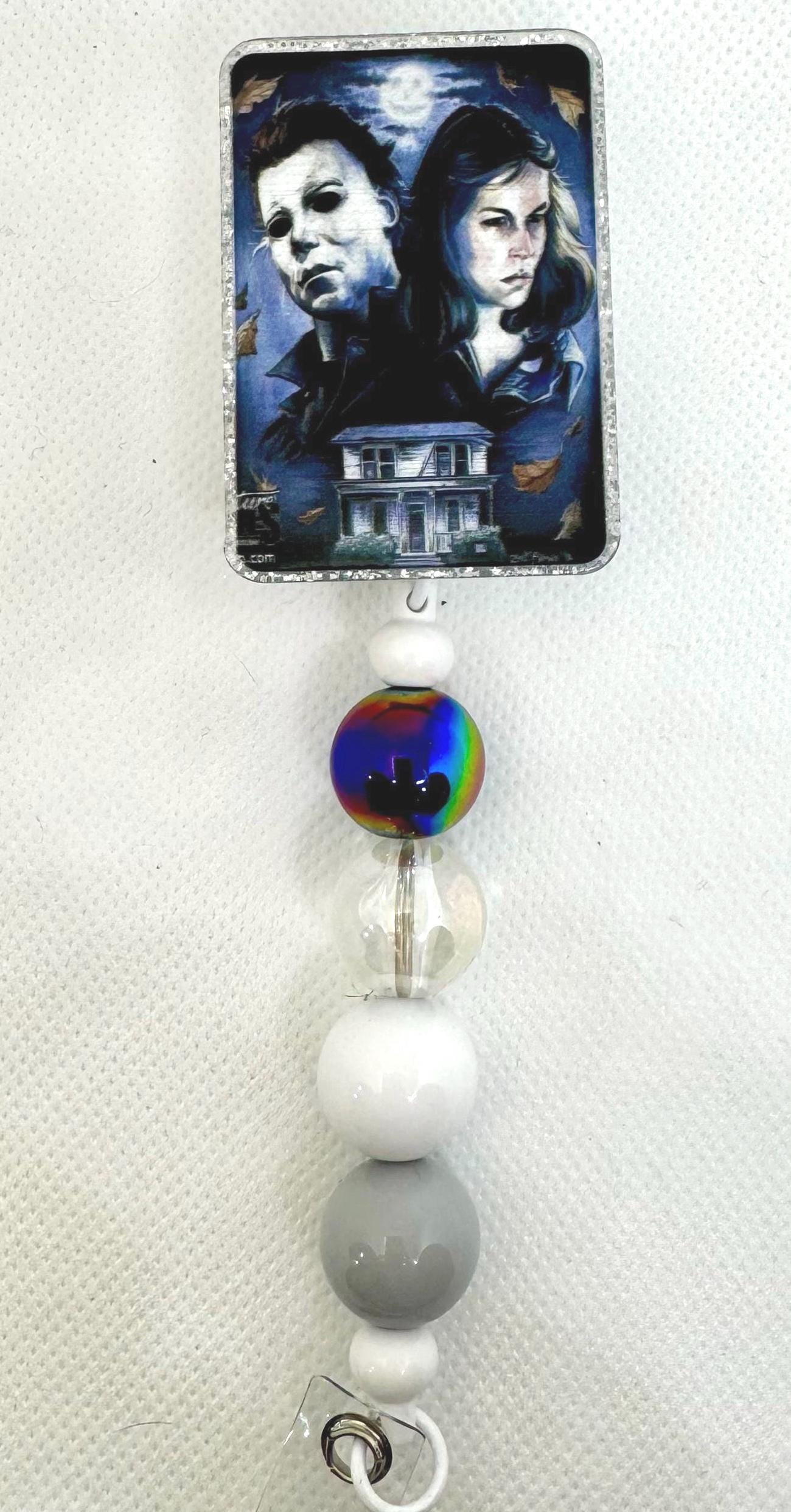 Halloween classic horror movie Michael Myers Tarot Card glitter badge reel teacher nurse gift