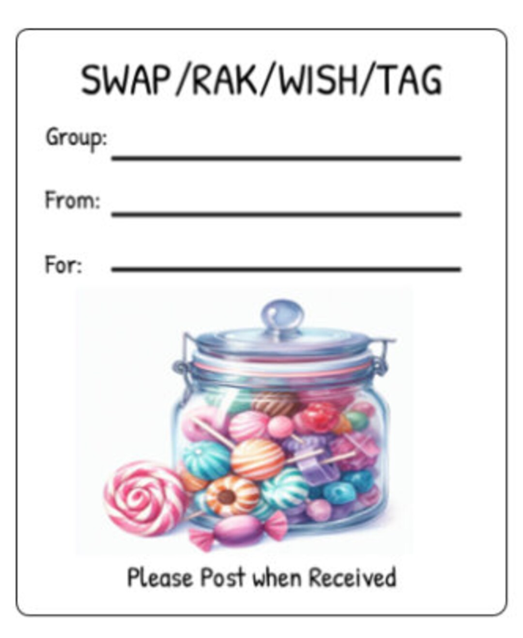 Swap Rak Tags Printable INSTANT DOWNLOAD Tag Insert RAK Wish Group Label Pen Pal ...