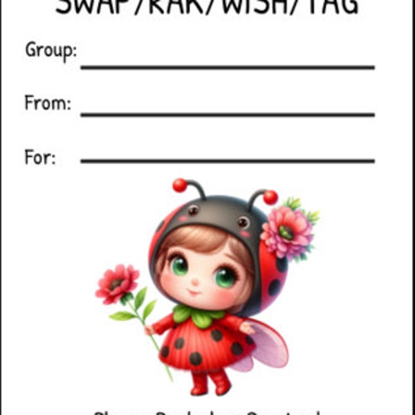 Printable INSTANT DOWNLOAD Tag Insert RAK Wish Group Label - Pen Pal Supplies - Happy Mail Ladybug cute baby girl spring flowers