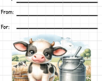 Insert d'étiquette imprimable en téléchargement immédiat RAK étiquette de groupe de souhaits stylo plume fournitures Happy Mail aquarelle vache ferme lait fermiers veau