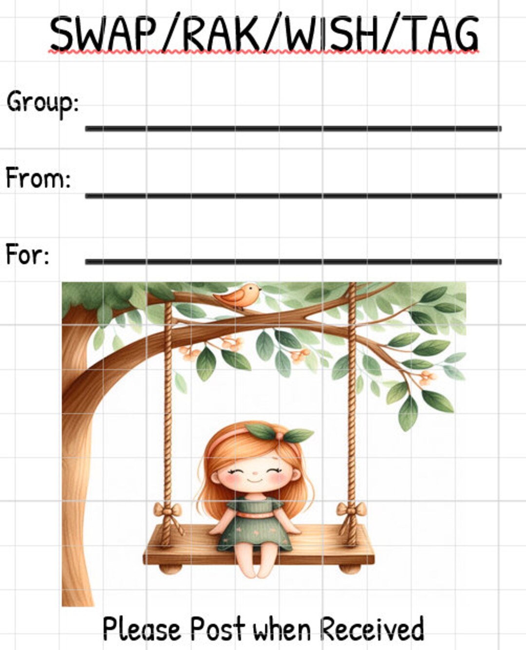 Swap Rak Tags Printable INSTANT DOWNLOAD Tag Insert RAK Wish Group Label Pen Pal ...