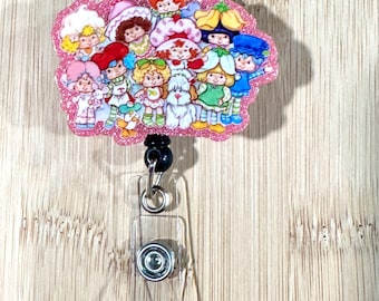 Strawberry girl friends 80&#39;s cartoon shortcake sketch girl moon sassy medical teacher glitter badge reel gift