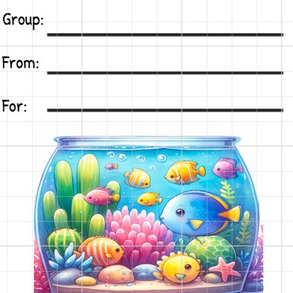 Printable INSTANT DOWNLOAD Tag Insert RAK Wish Group Label Pen Pal Supplies Happy Mail Watercolor Fish tank aquarium tropical sea