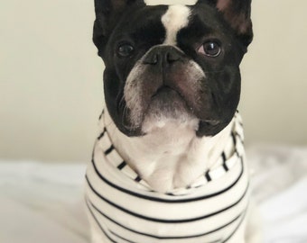 Dog Hoodie - Black and white stripe  (clothes french bulldog, french bulldog clothes, french bulldog clothing, frenchie clothing )