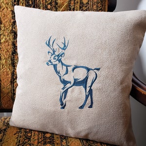 Buck Design, Embroidered Pillow Cover, Rustic, Cabin Style, Throw Pillow Cover, Woodland, Deer Hunter