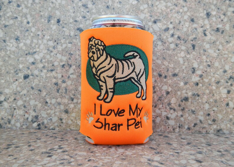 I Love My Shar Pei Embroidered Can Cooler Dog Lover Can Sleeve Gifts Under 10 Embroidery