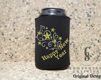 Happy New Year Embroidered Can Cooler,  Fireworks, Celebration, EXCLUSIVE. ONLY at CUMBERLAND CRE8TIONS!