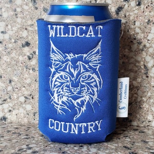 Wildcat Mascot embroidered can cooler, Tailgating, SEC team inspired, Can sleeve, Wildcat Fan, High School Wildcats