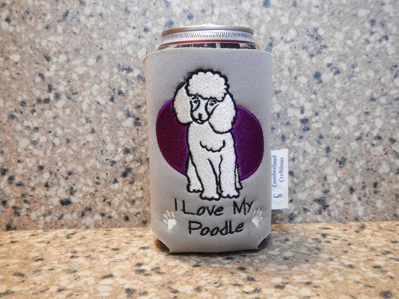 I Love My Poodle Embroidered Can Cooler Can Sleeve Gifts Under 10 Embroidery Dog Lover