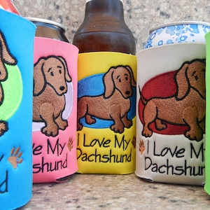 I Love My Dachshund Embroidered Can Cooler, Can Sleeve, Dog Lover, Dachshund, Gifts Under 10