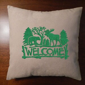 Pillow Cover, Rustic, Welcome Embroidered, Cabin Style, Throw Pillow Cover, Woodland
