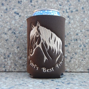 A Girl&#39;s Best Friend Embroidered Can Cooler, Horse, Equine, Horse Lover, Horseback Riding