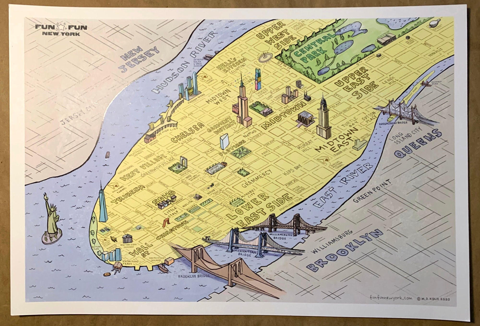 MAP of New York City 12 x19 fine art print Lay of the | Etsy
