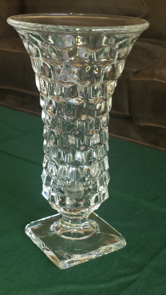 Vintage Pressed Glass Vase 9 3 4" Tall Diamond Shaped large vintage pressed glass vase 9 34
